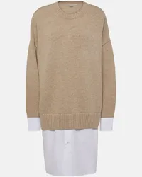 Stella McCartney Pullover aus Schurwolle und Baumwollpopeline Beige