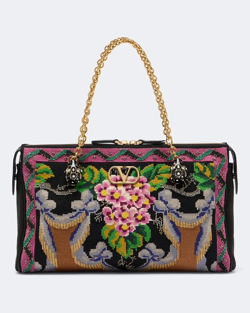 Valentino Garavani Bestickte Schultertasche Panthea VLogo Medium Multicolor