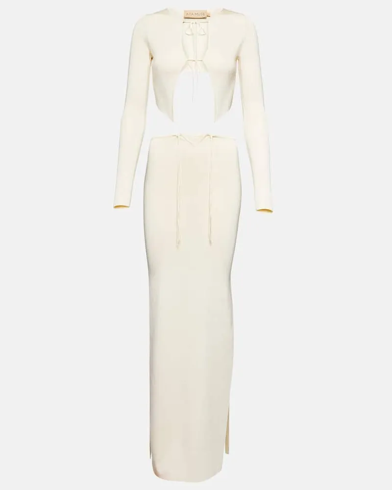 Aya Muse Maxikleid aus Rippstrick Weiß