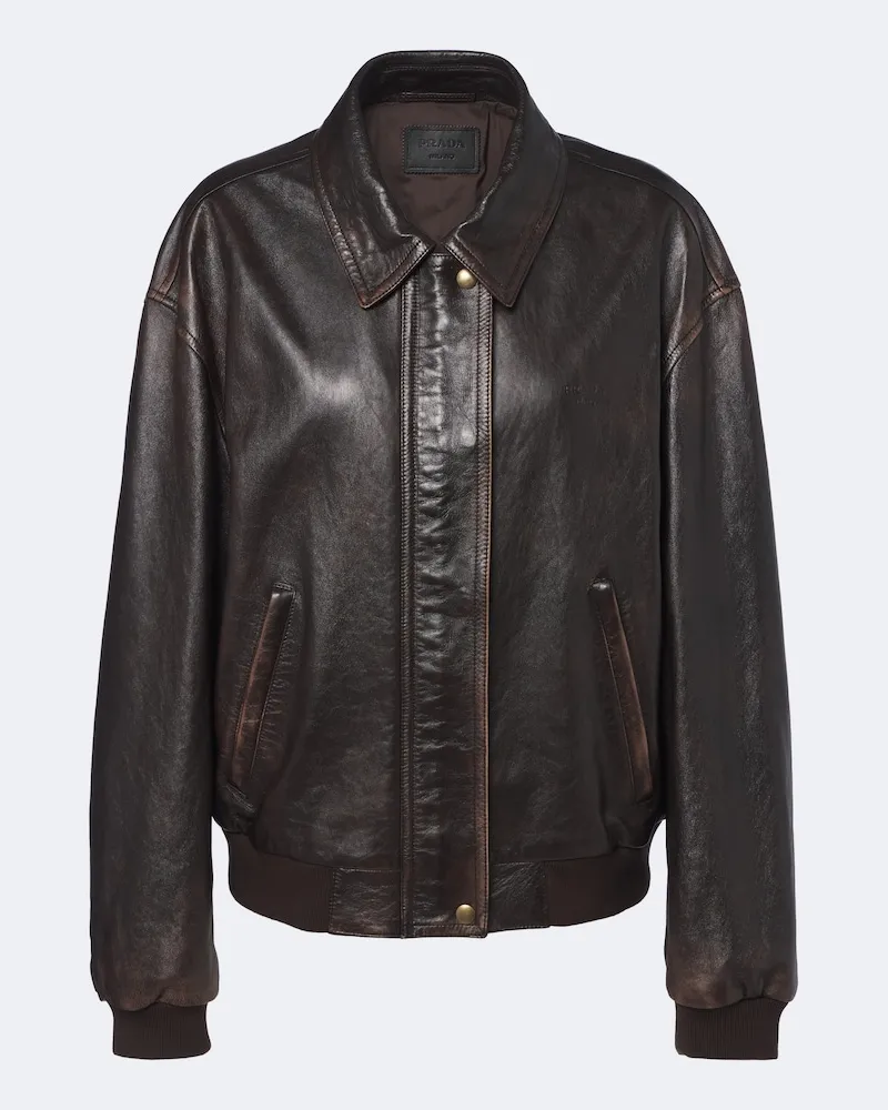 Prada Oversize Blousonjacke aus Leder Braun