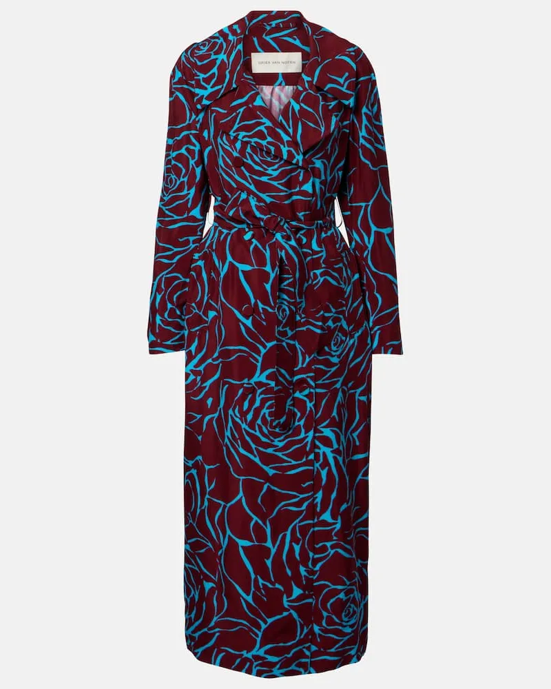 Dries van Noten Bedruckter Mantel aus Twill Burgunderrot