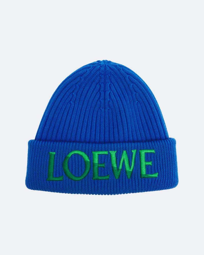 Loewe Bestickte Mütze aus Wolle Blau