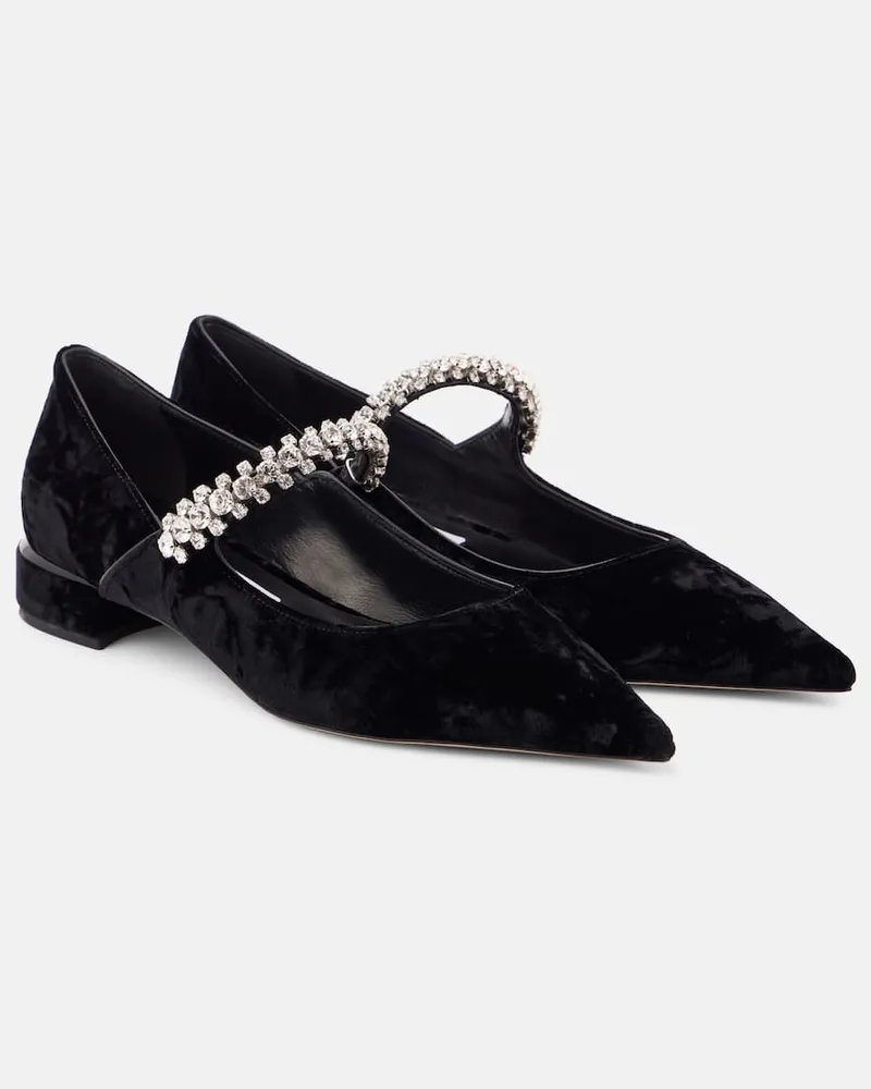 Jimmy Choo Ballerinas Bing aus Samt mit Kristallen Schwarz