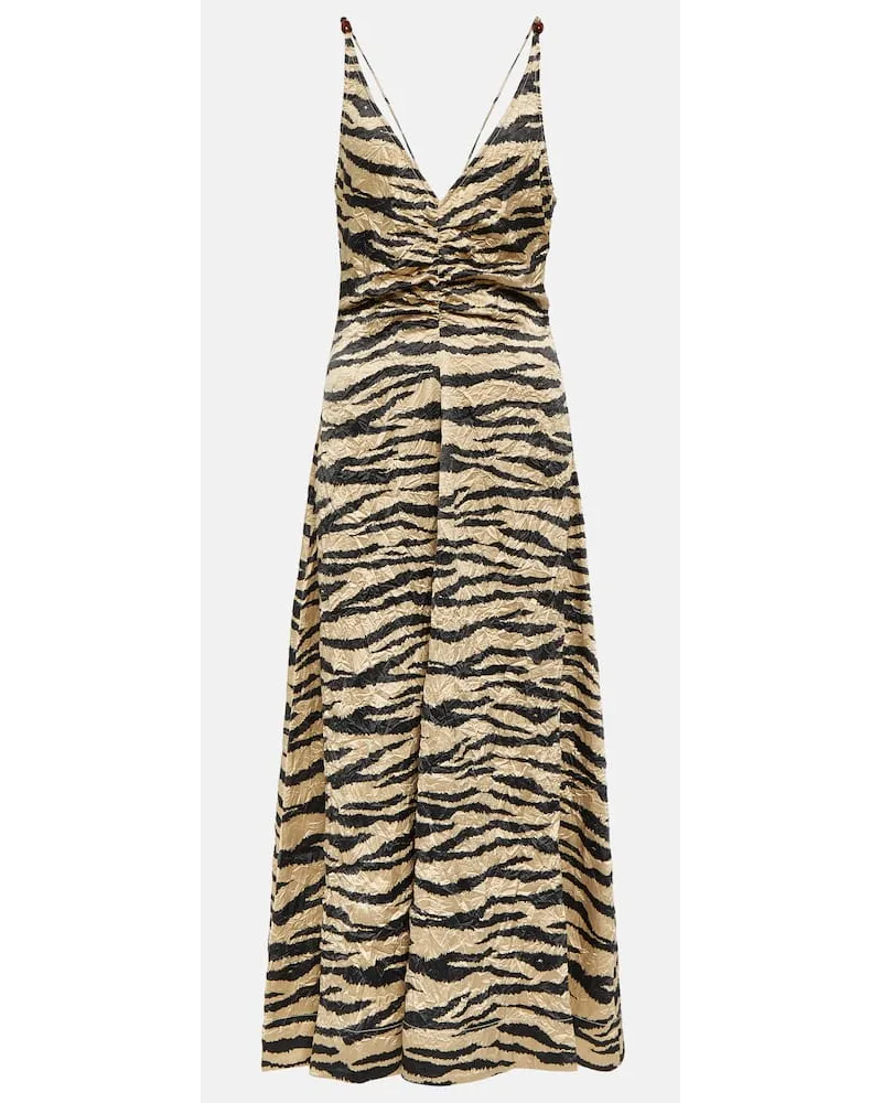 Ganni Bedrucktes Slipdress aus Satin Nude