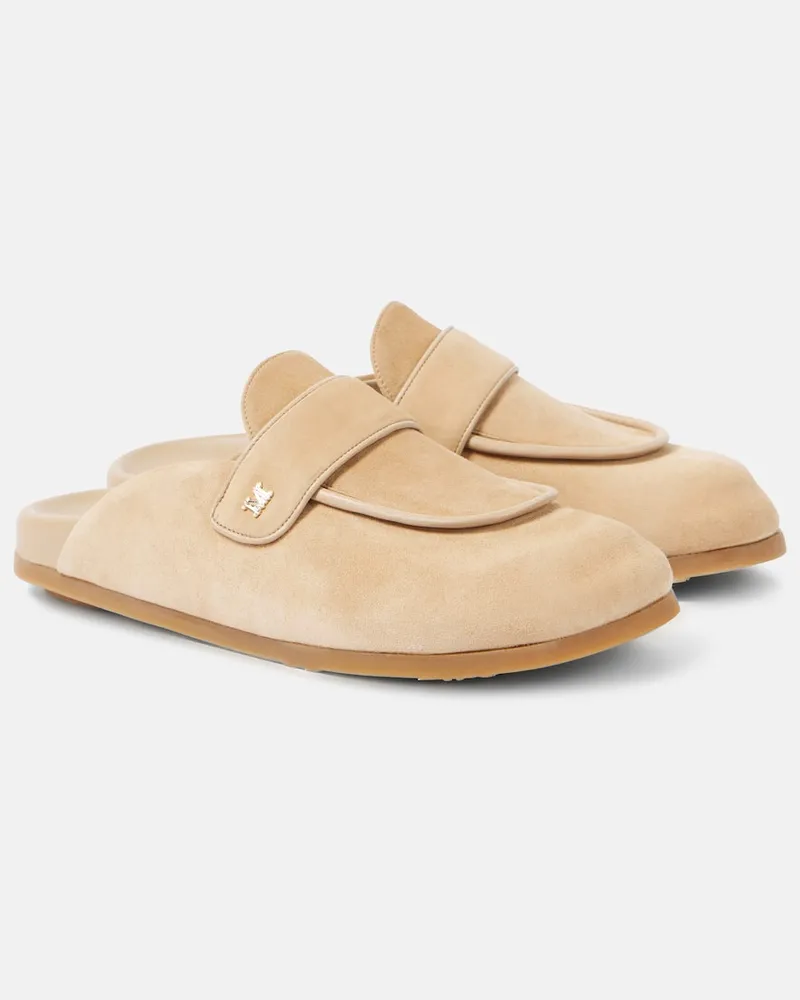 Max Mara Slippers Manly aus Veloursleder Beige