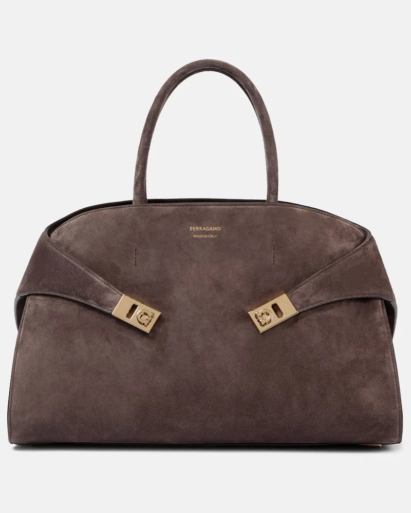 Ferragamo Tote Huge Large aus Veloursleder Braun