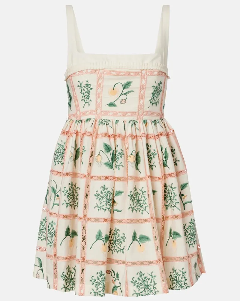 AGUA BENDITA Besticktes Minikleid Barbara aus Baumwolle Weiß