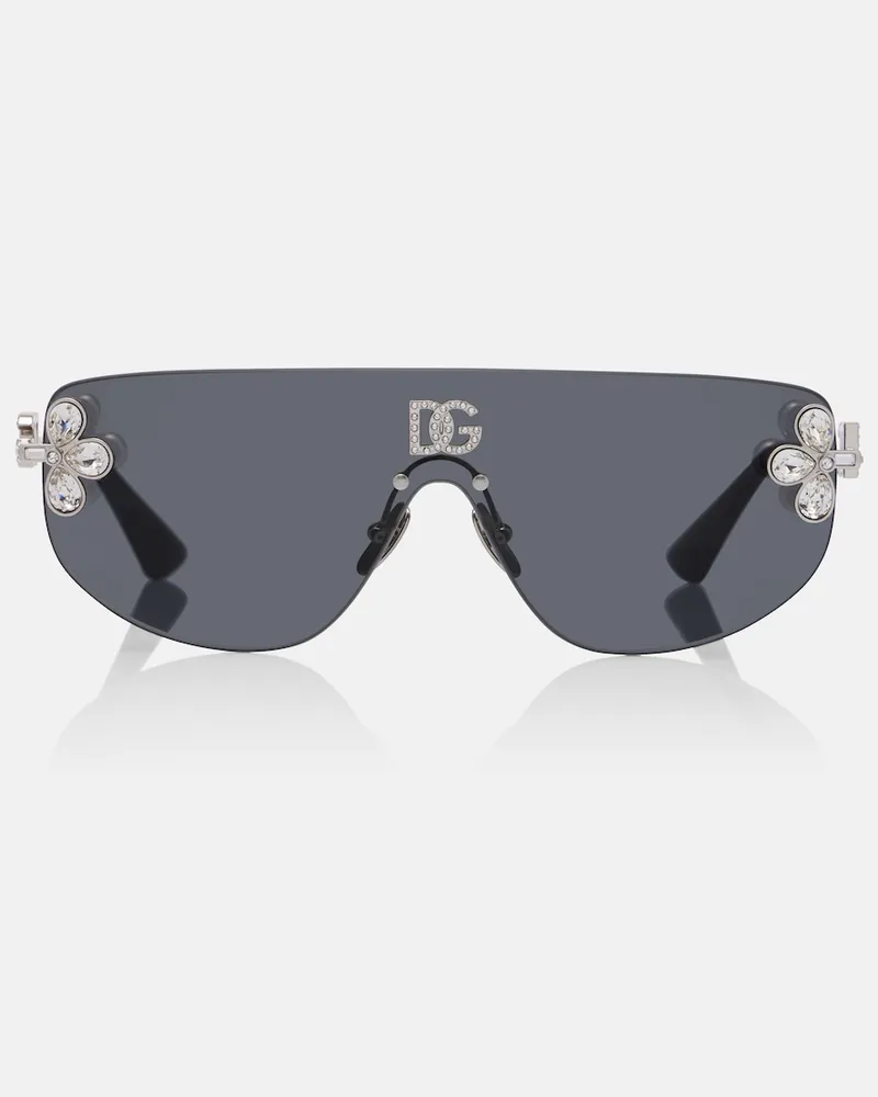 Dolce & Gabbana Aviator-Sonnenbrille DG mit Kristallen Silber