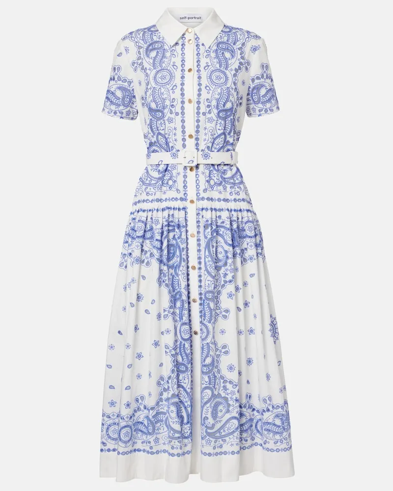 Self-Portrait Midikleid aus Baumwolle Weiß
