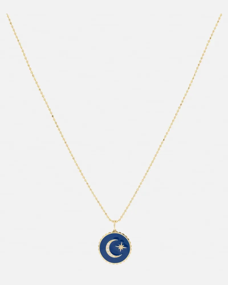 Sydney Evan Halskette Celestial Medallion aus 14kt Gelbgold mit Emaille und Diamanten Gold