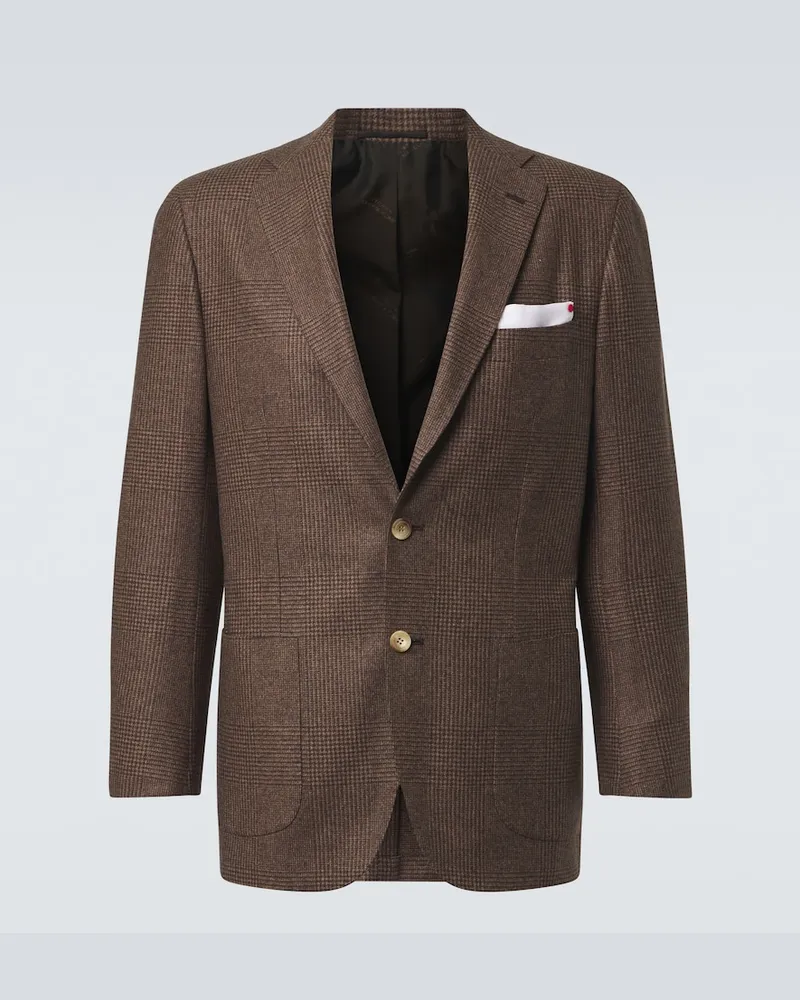 Kiton Blazer aus Schurwolle, Prince of Wales-Karomuster Braun