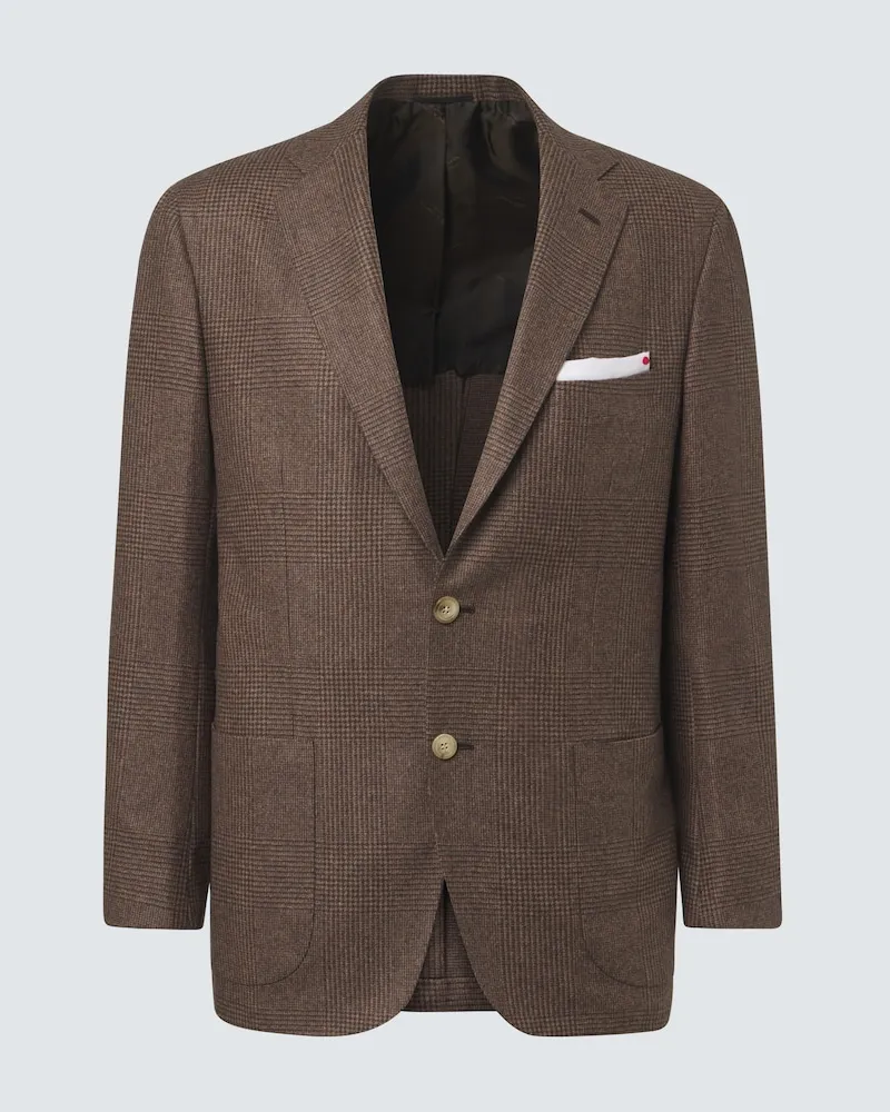 Kiton Blazer aus Schurwolle, Prince of Wales-Karomuster Braun