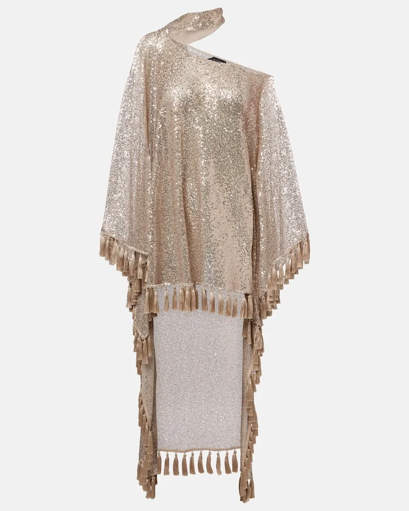 Taller Marmo Kaftan Trebbia aus Mesh mit Pailletten Gold