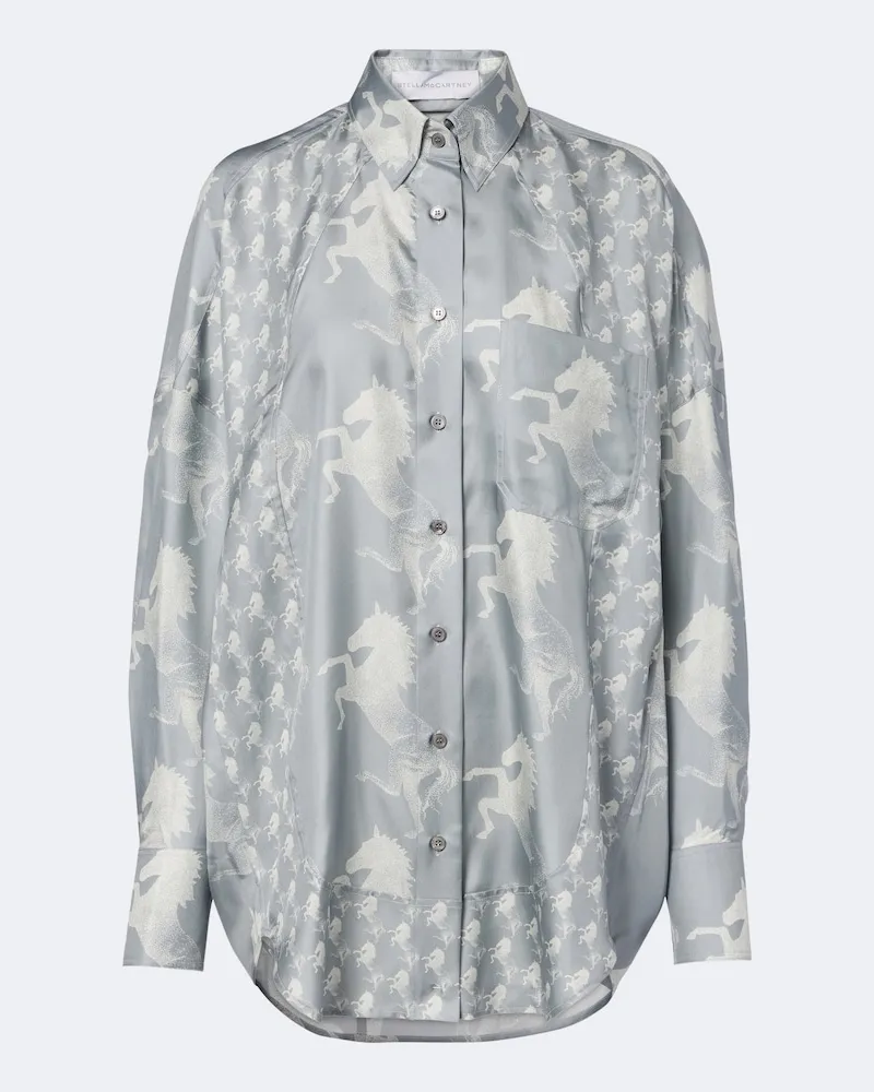 Stella McCartney Bedrucktes Hemd aus Seidensatin Blau