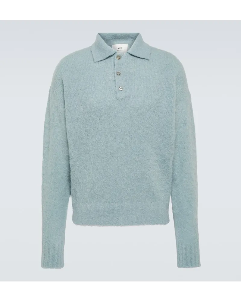 AMI Paris Polopullover aus einem Wollgemisch Blau