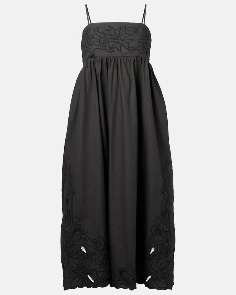Juliet Dunn Besticktes Midikleid aus Baumwolle Schwarz