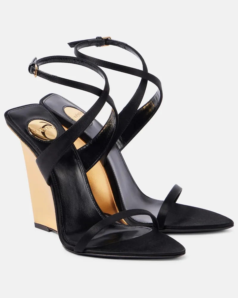 Saint Laurent Wedge-Sandalen Salomé 110 aus Satin Schwarz