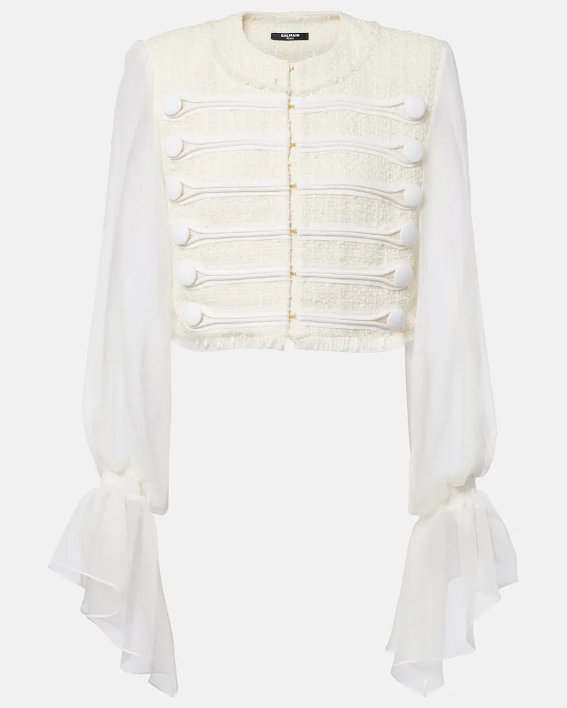 Balmain Jacke aus Bouclé mit Seide Weiß