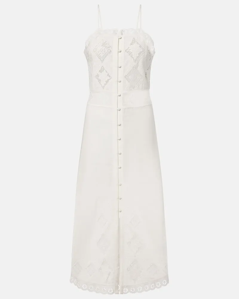 Isabel Marant Midikleid Nelsane aus Baumwolle und Leinen Weiß