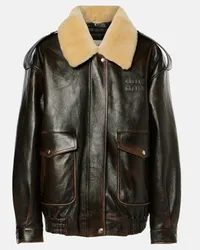 Miu Miu Lederjacke mit Faux Shearling Braun