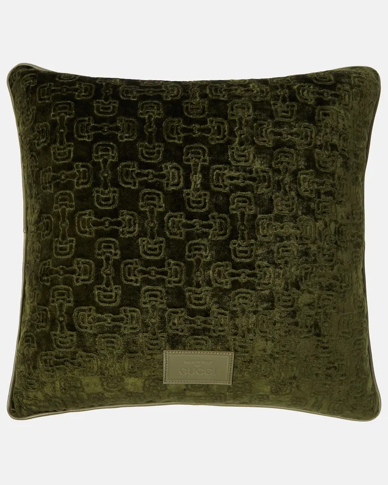 Gucci Kissen Horsebit aus Samt und Leder Grün