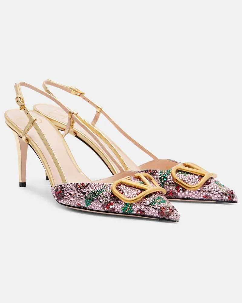 Valentino Garavani Slingback-Pumps VLogo 80 aus Leder mit Kristallen Multicolor