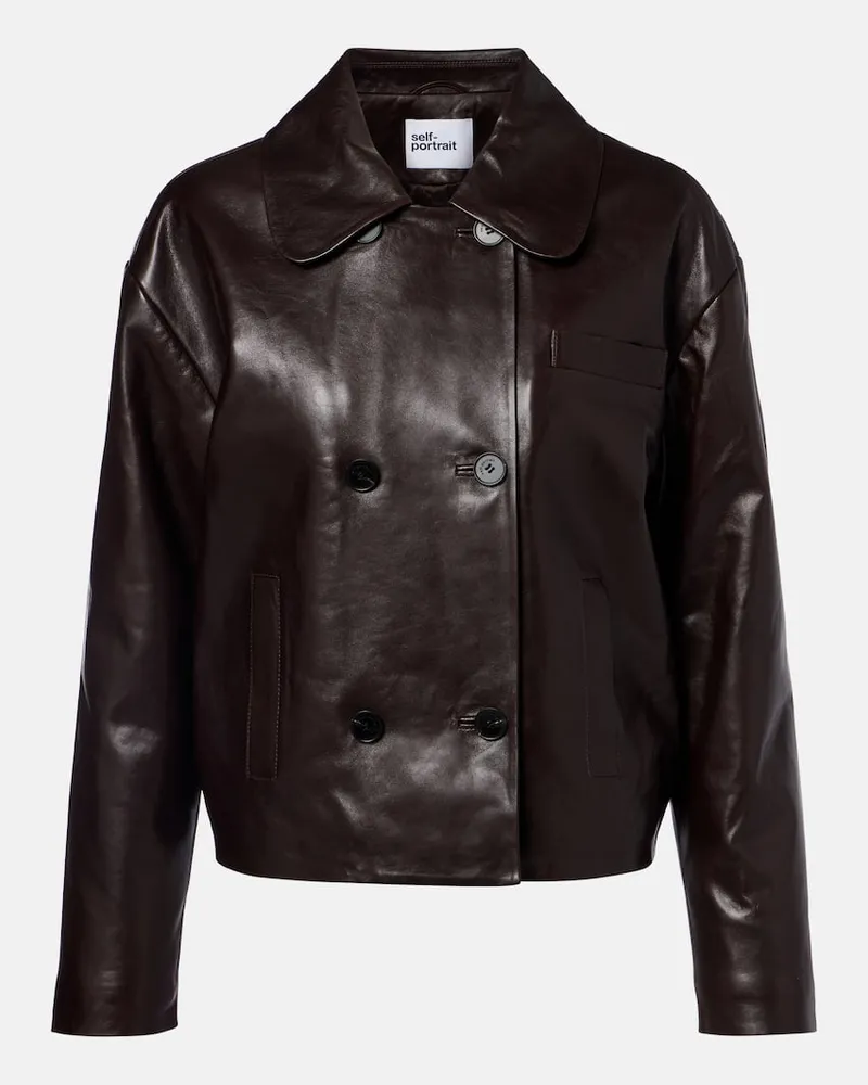 Self-Portrait Cropped-Lederjacke Braun