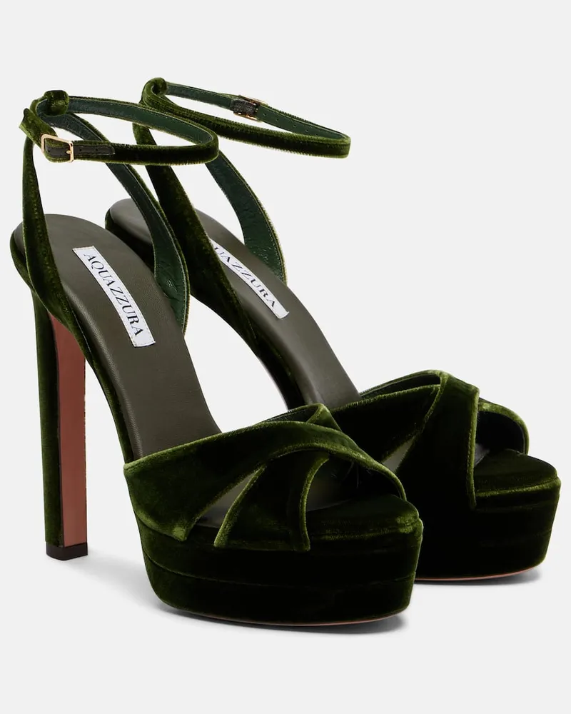 Aquazzura Plateausandalen Divine 130 aus Samt Grün
