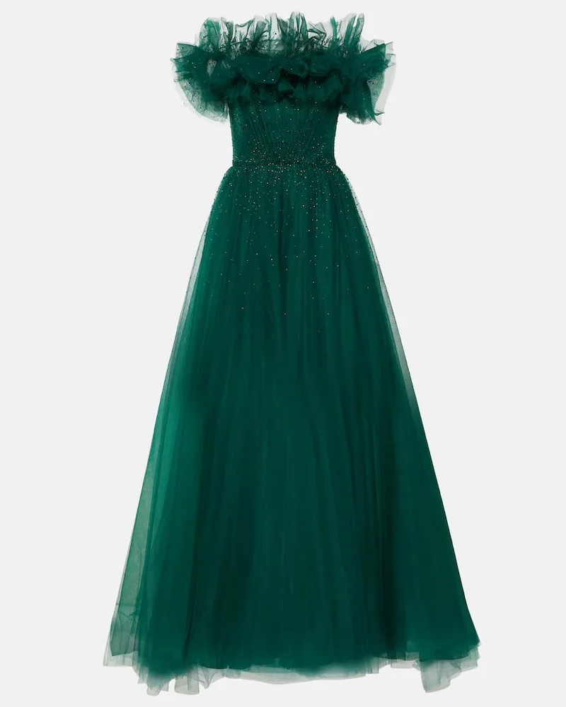 Jenny Packham Verzierte Robe aus Tüll Grün
