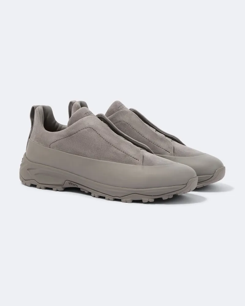 Ermenegildo Zegna Sneakers Triple Stitch Monte aus Veloursleder Grau