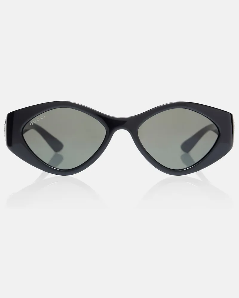 Gucci Ovale Sonnenbrille Interlocking G mit Kristallen Schwarz