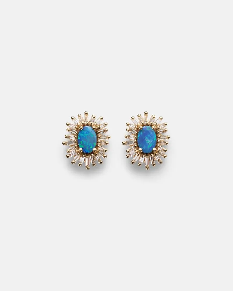 Suzanne Kalan Ohrringe Flower Burst aus 18kt Gelbgold mit Diamanten und Opal Gold