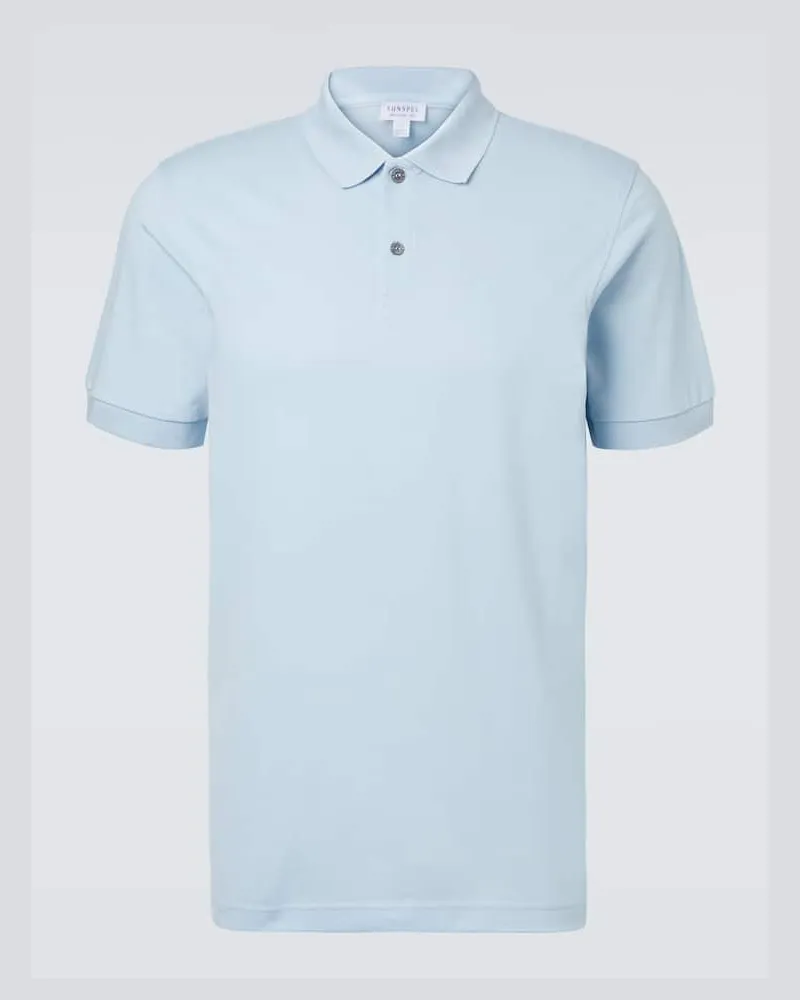 Sunspel Polohemd Riviera aus Baumwoll-Mesh Blau