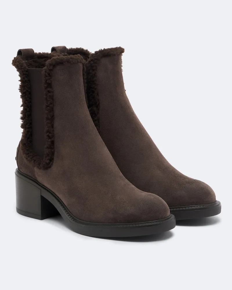 TOD'S Ankle Boots aus Veloursleder mit Shearling Braun