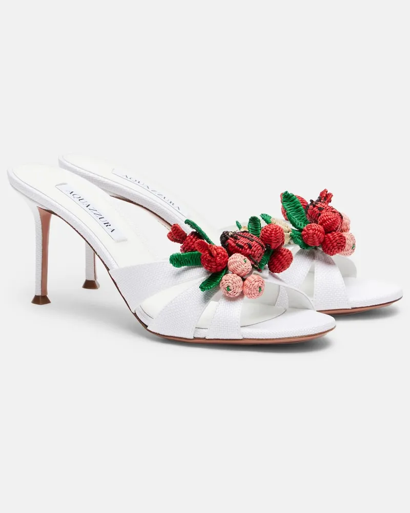 Aquazzura Pantoletten Botanica aus Raffiabast Weiß