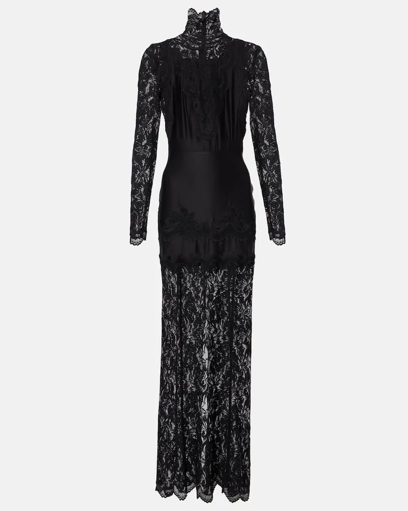 Paco Rabanne Maxikleid mit Spitze Schwarz