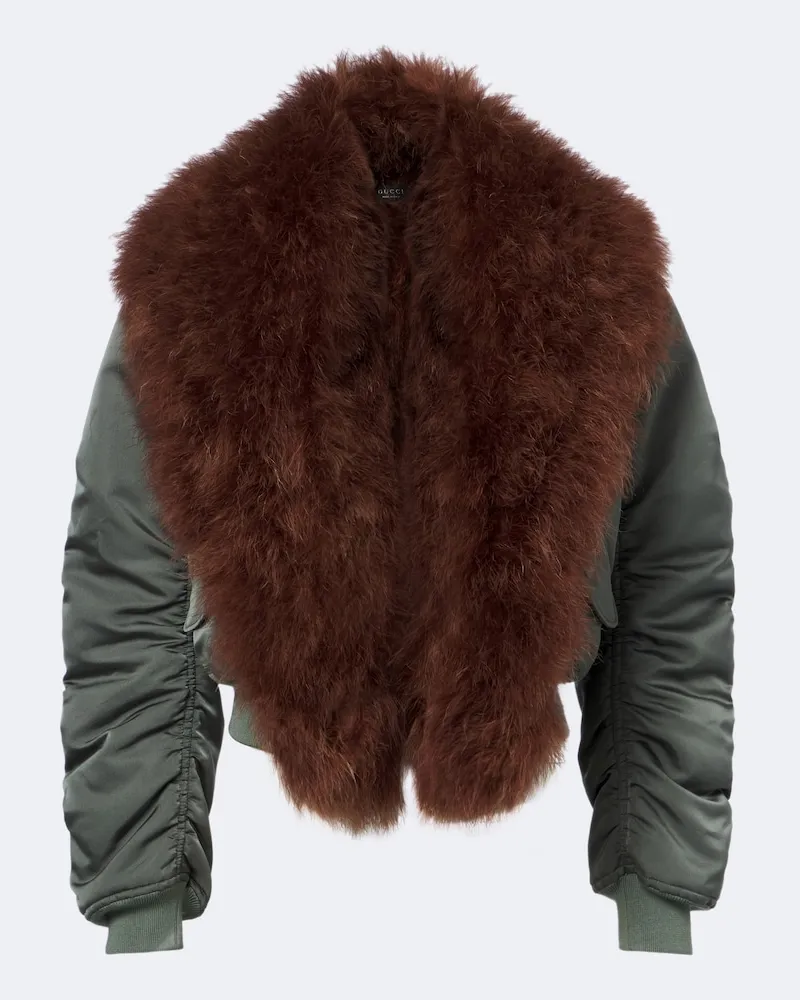 Gucci Bomberjacke aus Seide mit Federn Grün