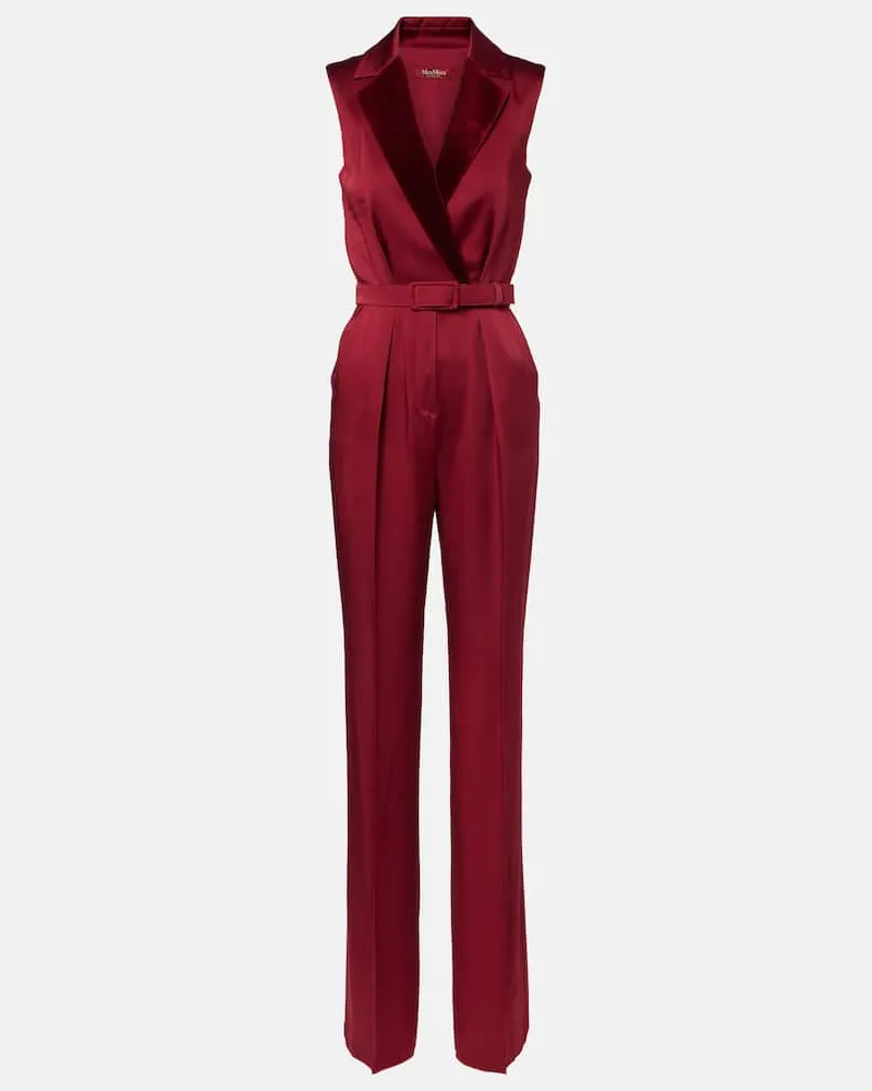 Max Mara Jumpsuit Scalata aus Satin mit Samt Rot