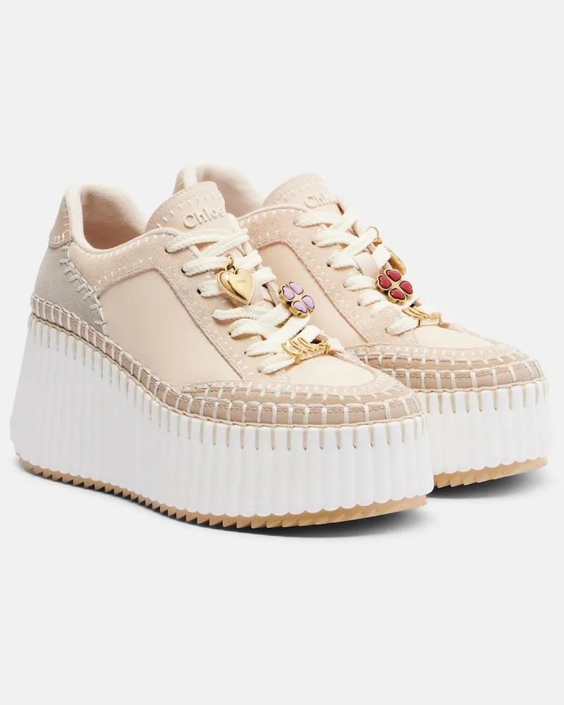 Chloé Chloé Verzierte Plateau-Sneakers Nama aus Leder Beige
