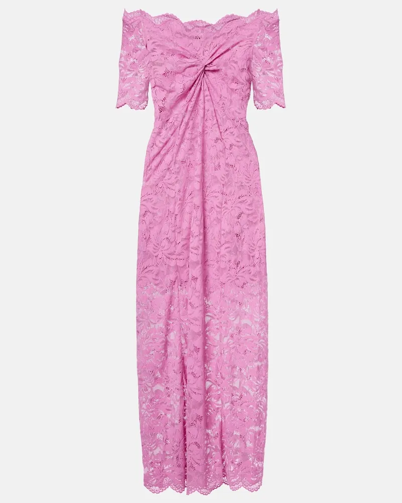 Paco Rabanne Off-Shoulder-Midikleid aus Spitze Rosa