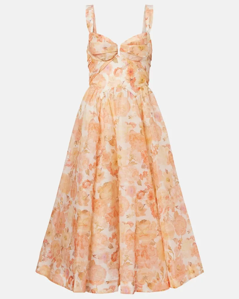 Zimmermann Midikleid Rebellion aus Leinen und Seide Orange