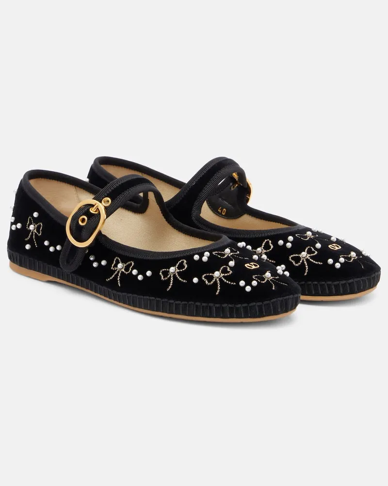 Valentino Garavani Ballerinas Endouce aus Samt mit Zierperlen Schwarz