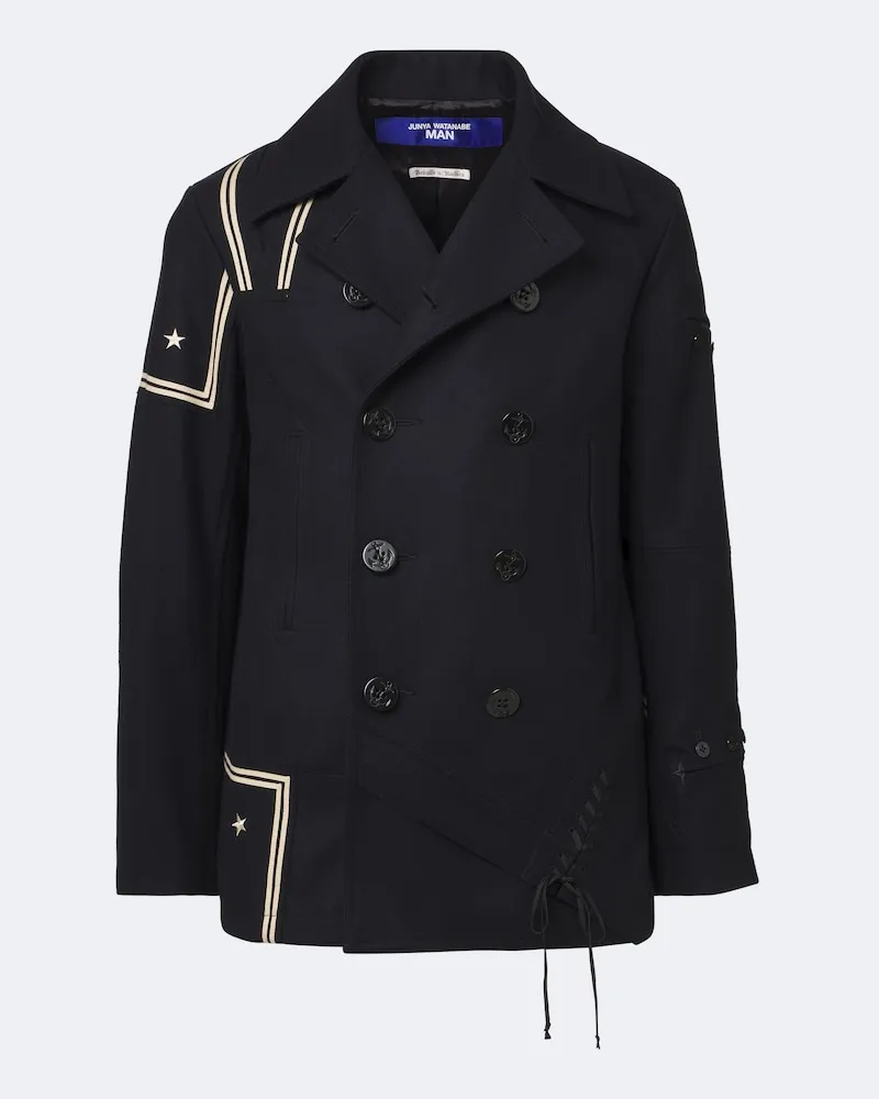 Junya Watanabe Bestickter Blazer aus einem Wollgemisch Blau