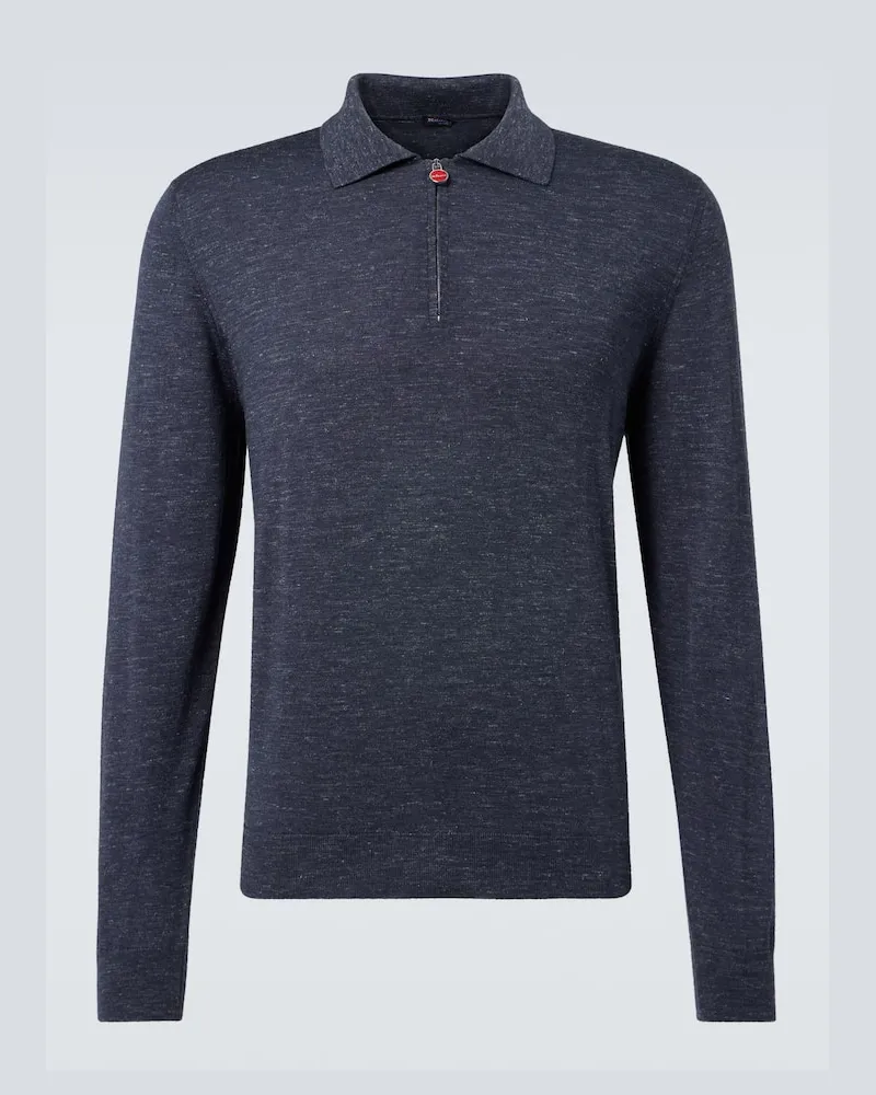 Kiton Polopullover aus Seide, Kaschmir und Leinen Blau