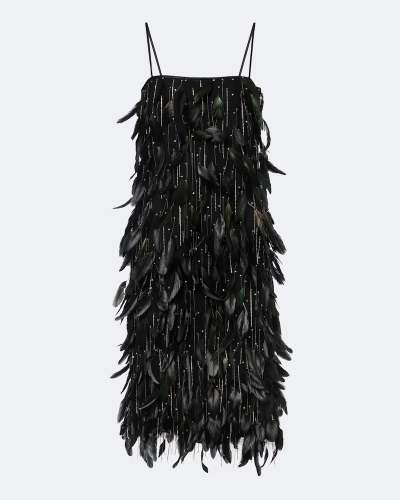 COSTARELLOS Verziertes Cocktailkleid Julita mit Federn Schwarz