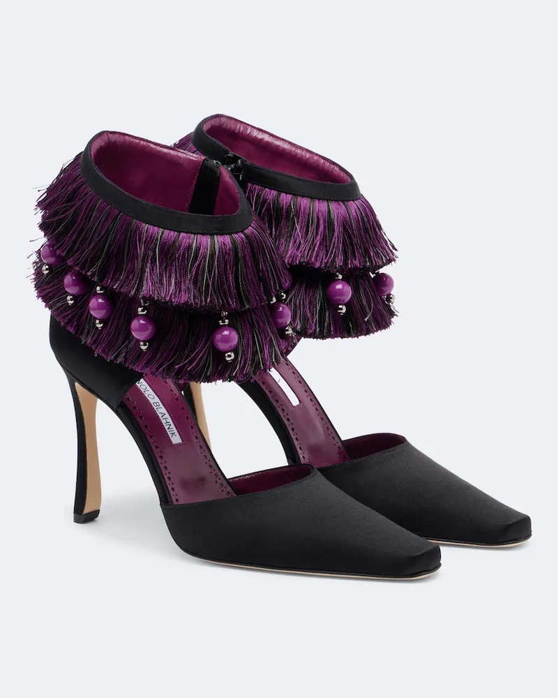 Manolo Blahnik Verzierte Pumps Sorolla aus Satin Schwarz