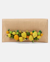 Aquazzura Verzierte Clutch Citrus Punch aus Raffiabast Nude