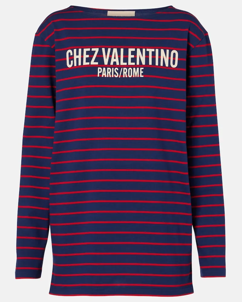 Valentino Garavani Top Chez Longsleeve aus Baumwoll-Jersey Blau