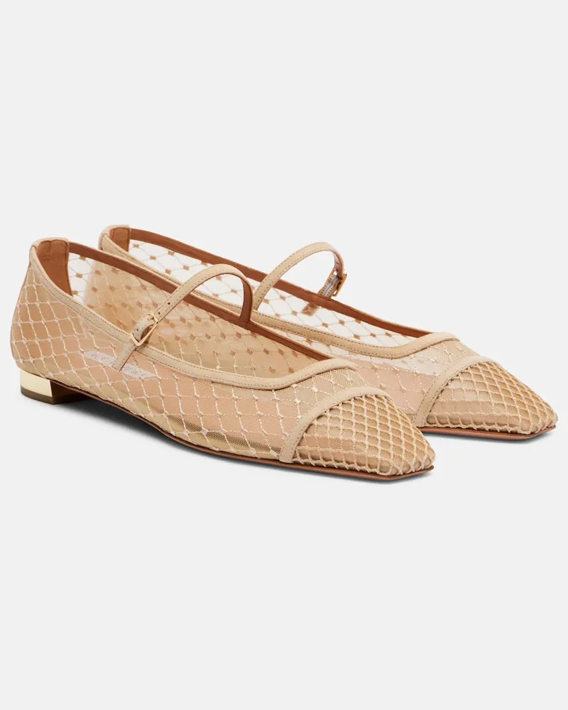 Aquazzura Mary-Jane-Ballerinas Juliette mit Veloursleder Beige