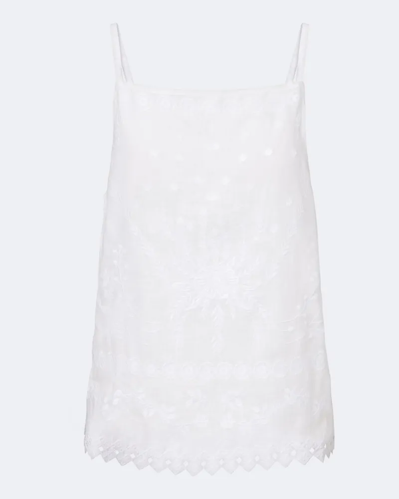 Eres Besticktes Top Corail aus Leinen Weiß